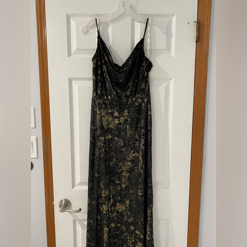 David’s Bridal Black and Gold Cowl Neck Prim Dress or Formal Gown
